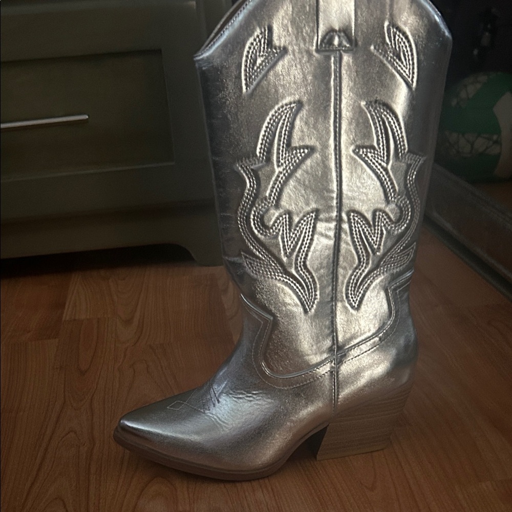 Soda Silver Heeled Boots